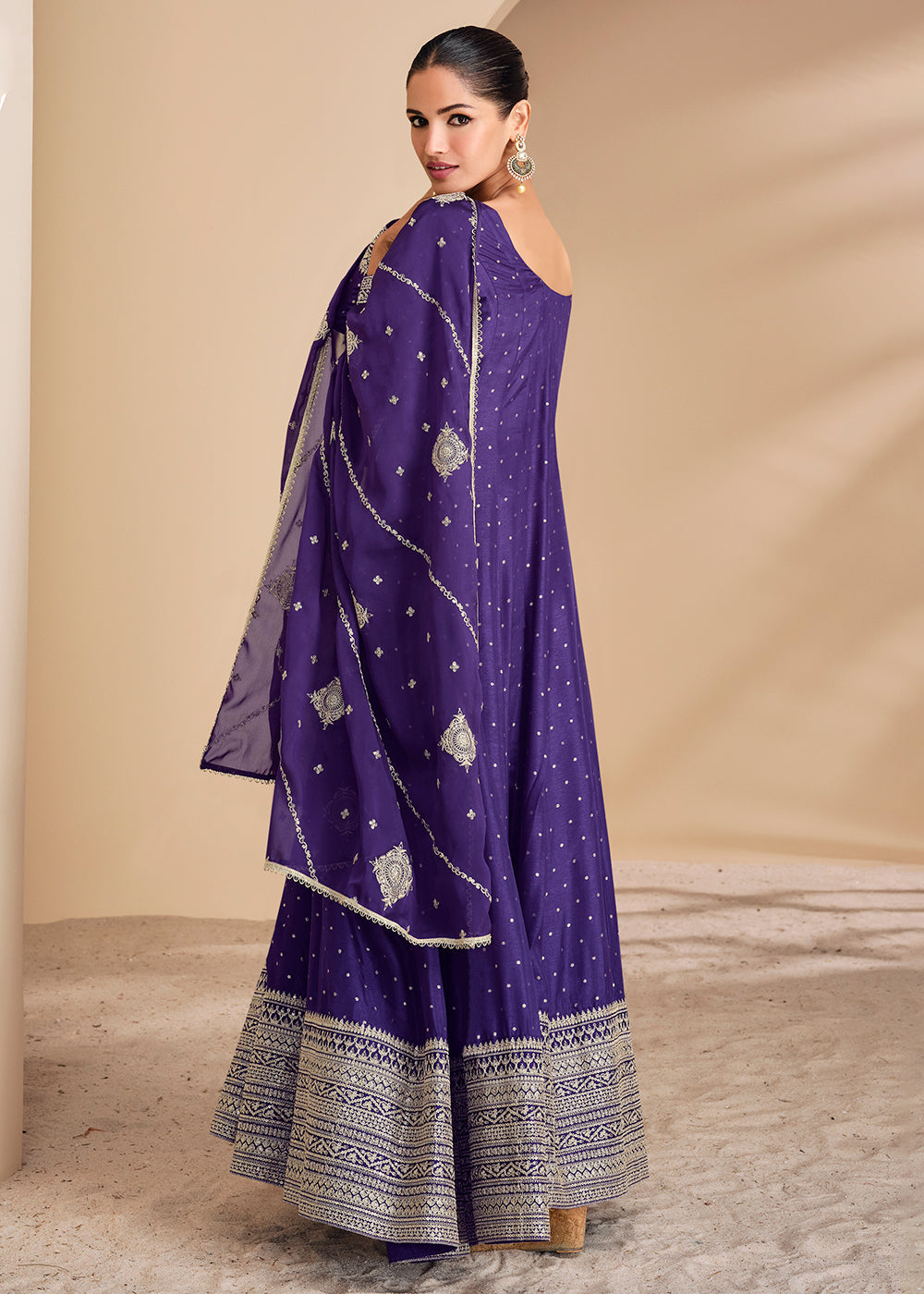 Buy Now Purple Viscose Jacquard Silk Festive Anarkali Suit Online in USA, UK, Australia, Italy, Germany, Canada, UAE & Worldwide at Empress Clothing.