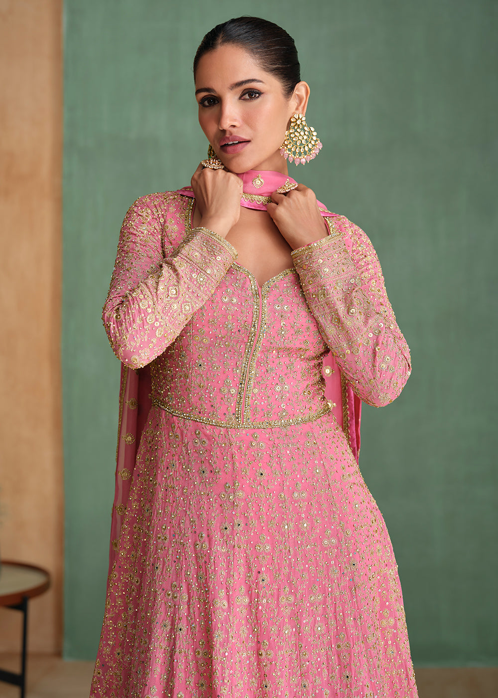 Buy Now Pink Ombre Embroidered Heavy Wedding Anarkali Gown Online in USA, UK, Germany, Canada, UAE & Worldwide at Empress Clothing.