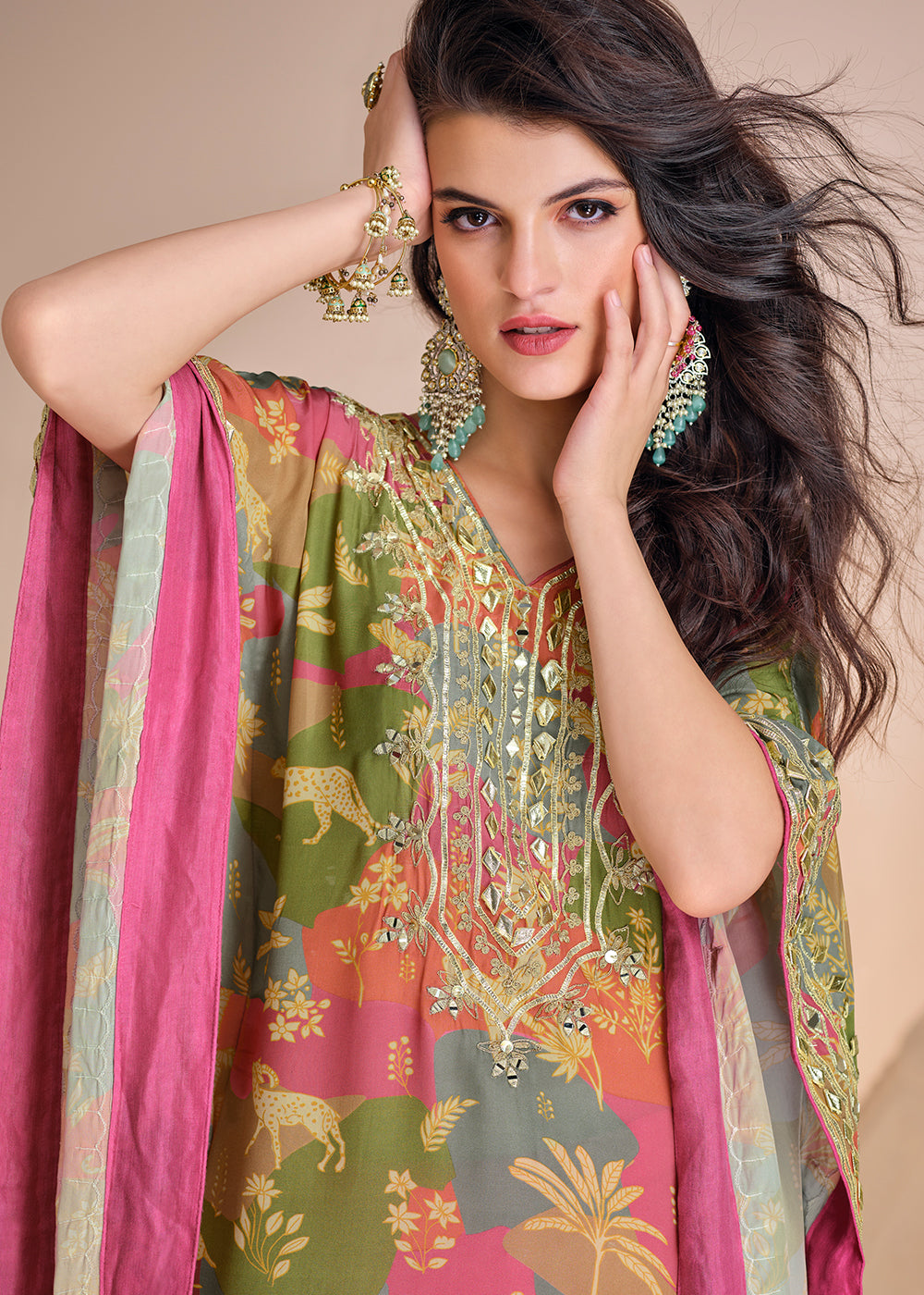 Buy Now Multicolor Patiala Style Hand Embellished Kaftan Style Dress Online in USA, UK, Canada, Germany, Australia & Worldwide at Empress Clothing. 