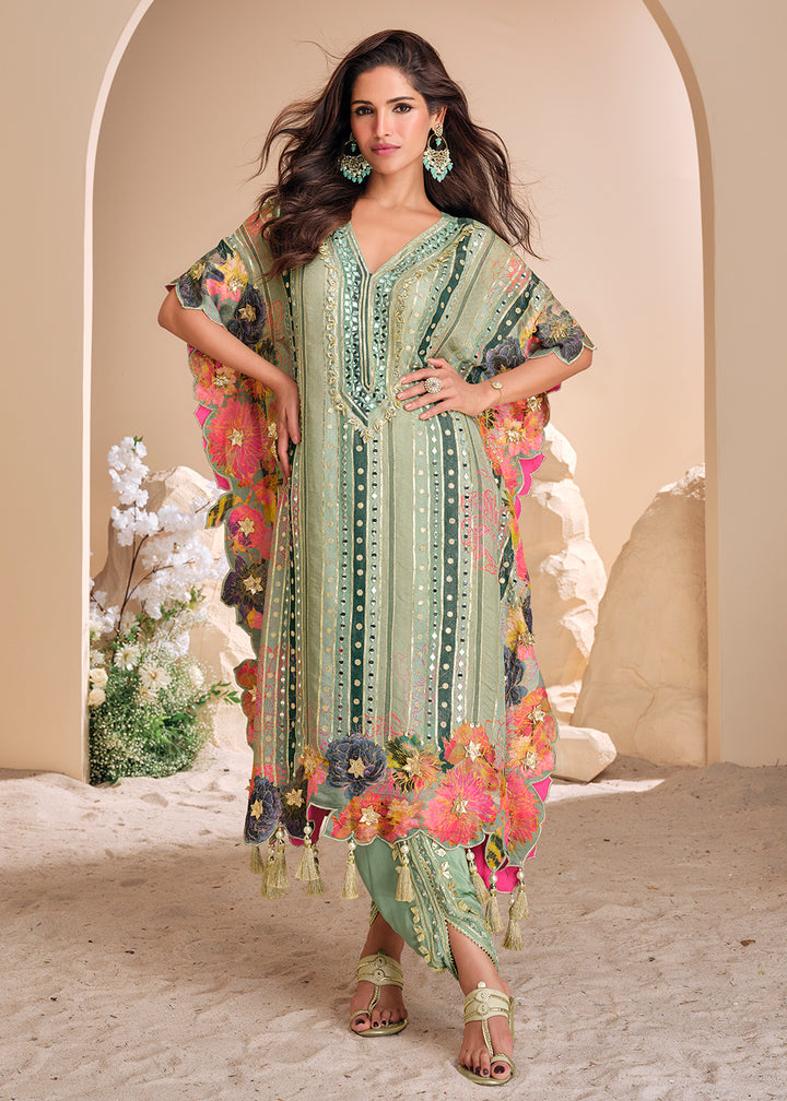 Buy Now Green Patiala Style Hand Embellished Kaftan Style Dress Online in USA, UK, Canada, Germany, Australia & Worldwide at Empress Clothing.