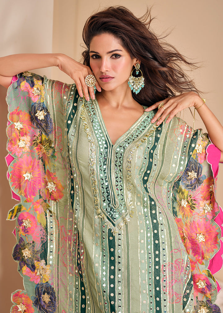 Buy Now Green Patiala Style Hand Embellished Kaftan Style Dress Online in USA, UK, Canada, Germany, Australia & Worldwide at Empress Clothing.