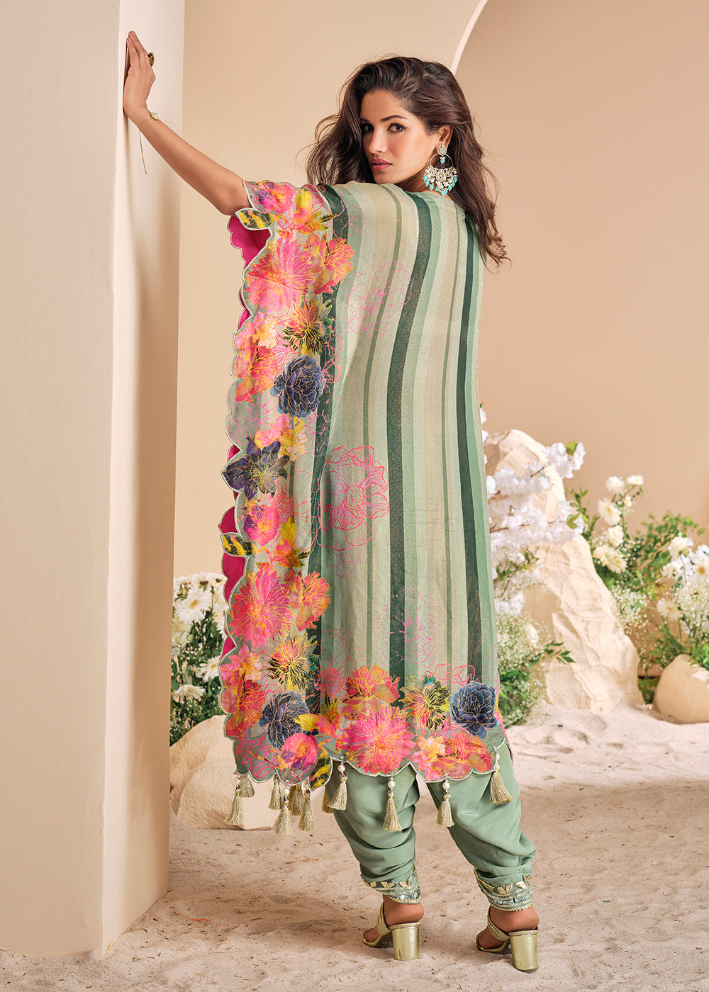 Buy Now Green Patiala Style Hand Embellished Kaftan Style Dress Online in USA, UK, Canada, Germany, Australia & Worldwide at Empress Clothing.