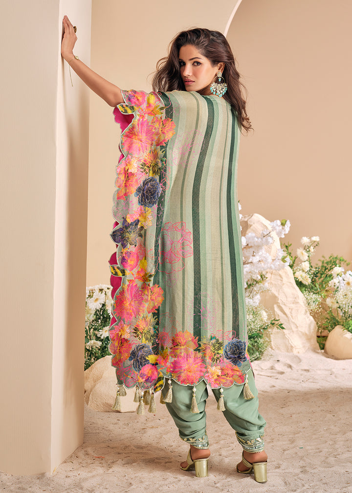 Buy Now Green Patiala Style Hand Embellished Kaftan Style Dress Online in USA, UK, Canada, Germany, Australia & Worldwide at Empress Clothing.