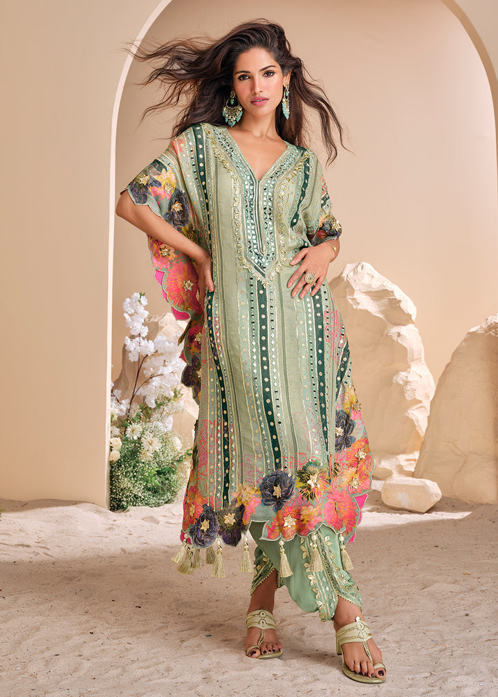 Buy Now Green Patiala Style Hand Embellished Kaftan Style Dress Online in USA, UK, Canada, Germany, Australia & Worldwide at Empress Clothing.