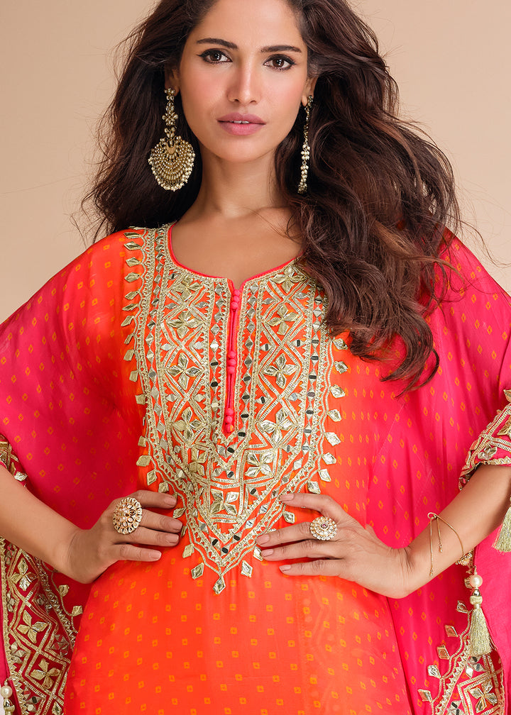 Buy Now Red & Orange Dhoti Style Hand Embellished Kaftan Style Dress Online in USA, UK, Canada, Germany, Australia & Worldwide at Empress Clothing. 