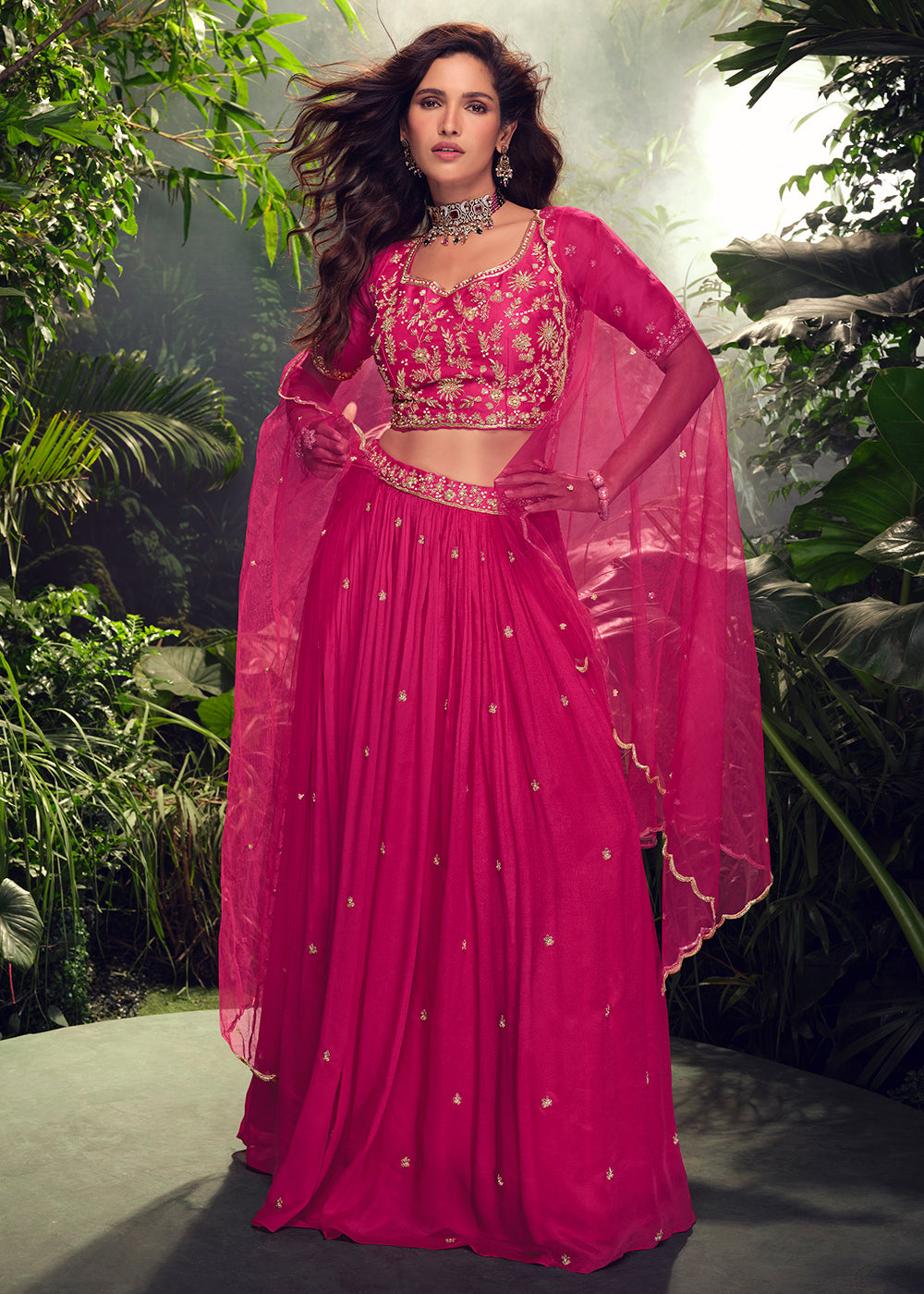 Buy Now Designer Pink Chinnon Silk Party Wear Lehenga Choli Online in USA, UK, Canada, France & Worldwide at Empress Clothing. 