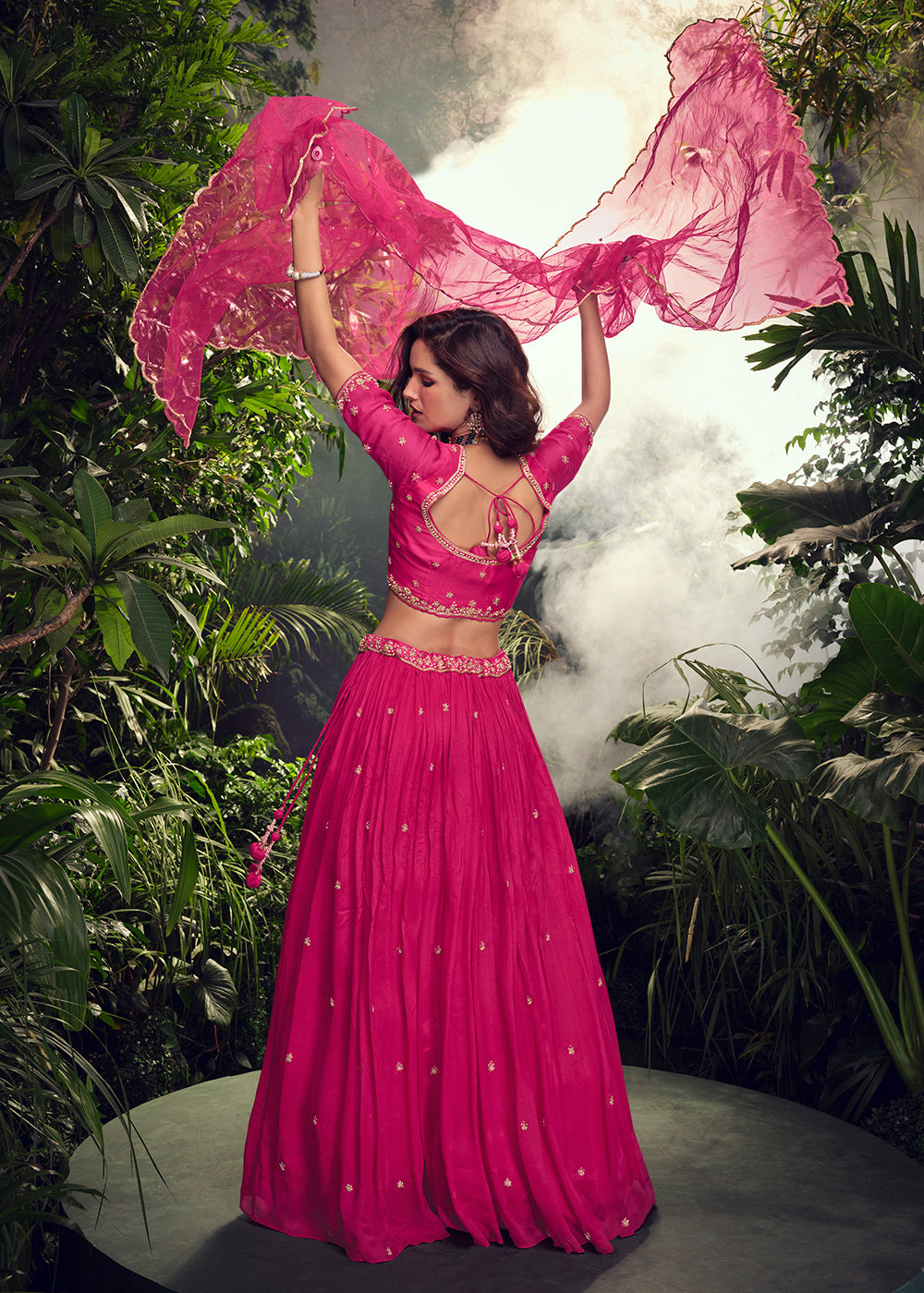 Buy Now Designer Pink Chinnon Silk Party Wear Lehenga Choli Online in USA, UK, Canada, France & Worldwide at Empress Clothing. 