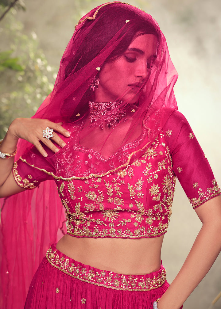 Buy Now Designer Pink Chinnon Silk Party Wear Lehenga Choli Online in USA, UK, Canada, France & Worldwide at Empress Clothing. 