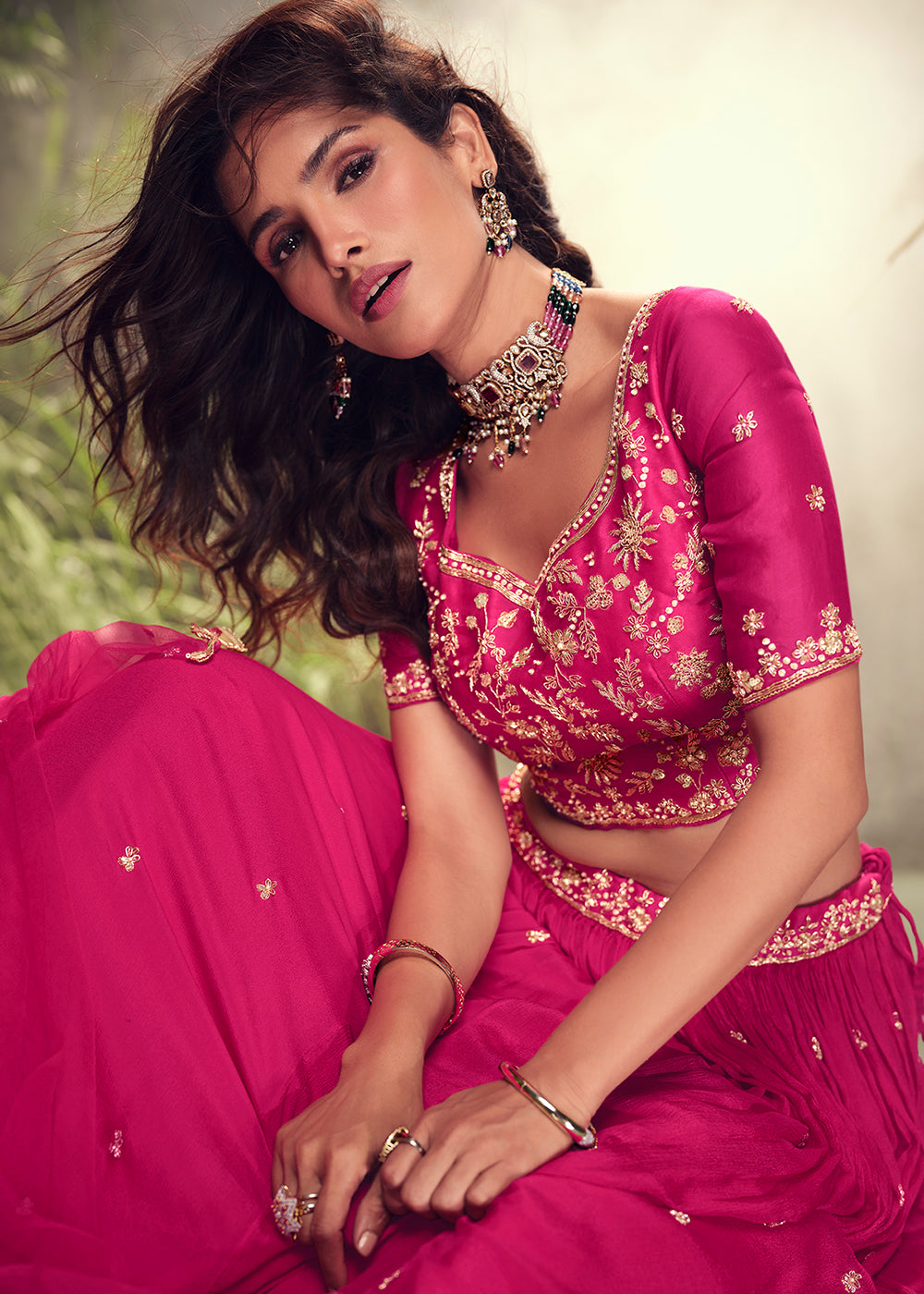 Buy Now Designer Pink Chinnon Silk Party Wear Lehenga Choli Online in USA, UK, Canada, France & Worldwide at Empress Clothing. 