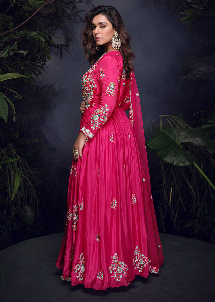 Buy Now Hot Pink Multi Threads Handwork Party Anarkali Gown Online in US, UK, Canada, France, Italy, Singapore, UAE, Austria & Worldwide at Empress Clothing.