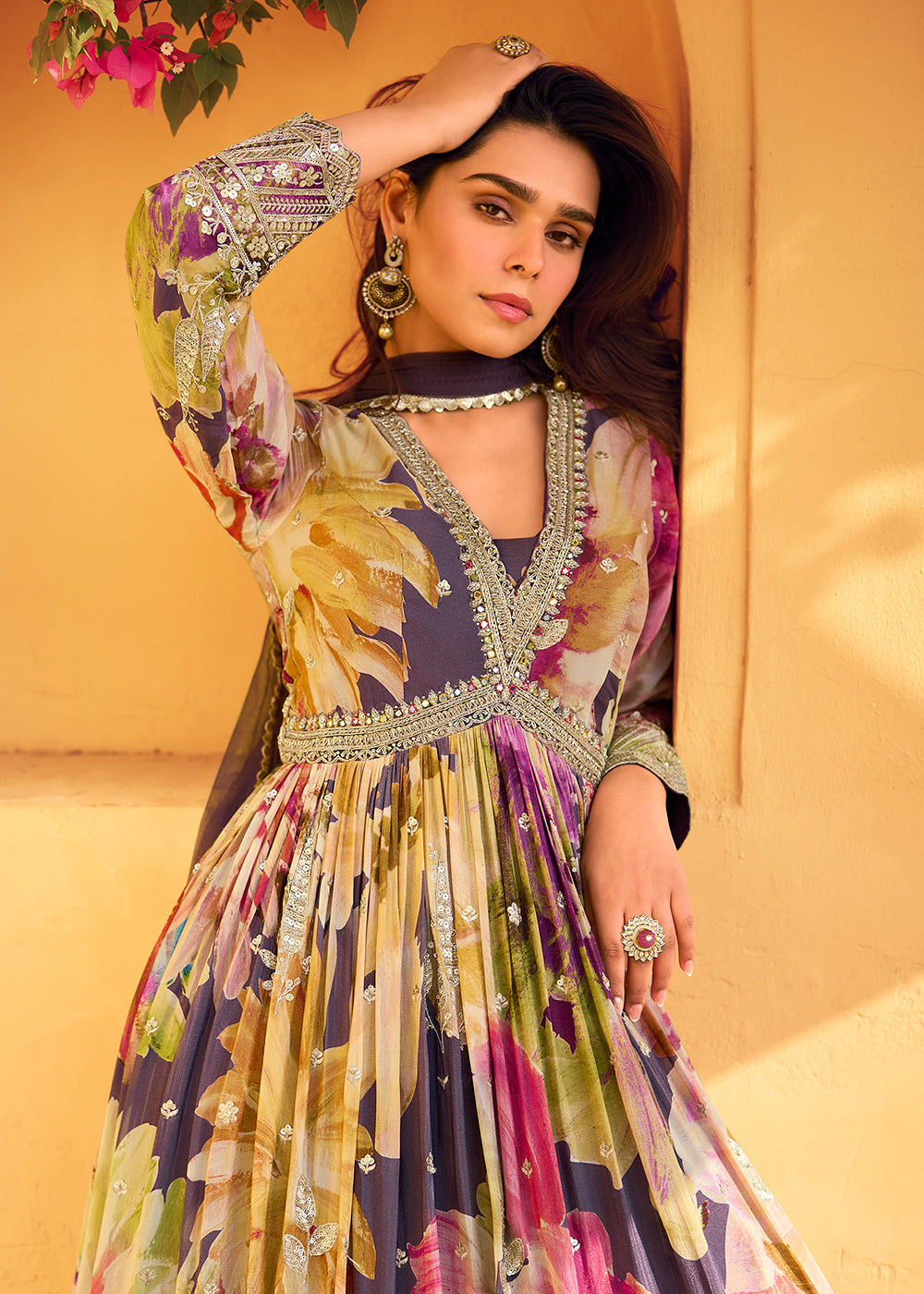 Buy Now MulticolorMulti Embroidered Wedding Festive Anarkali Gown Online in USA, UK, Italy, Canada & Worldwide at Empress Clothing.