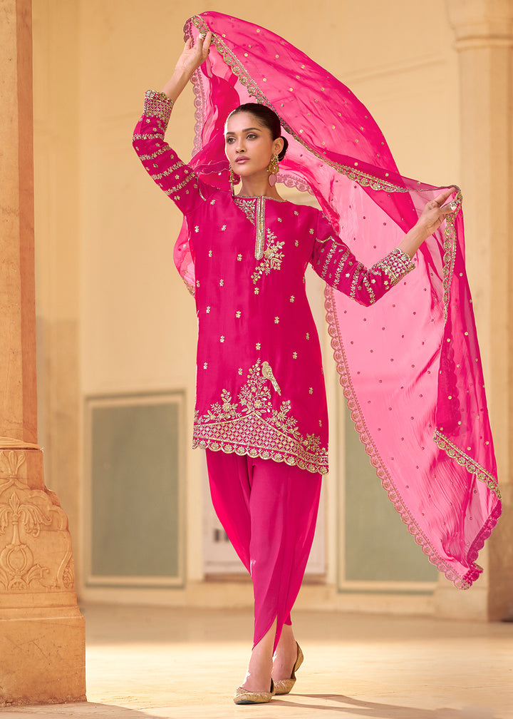 Buy Now Pink Dhoti Style Crepe Silk Ethnic Wear Dress Online in New York, Los Angeles, San Jose, Chicago, Houston, Fremont, Newark, Utah & Worldwide at Empress.