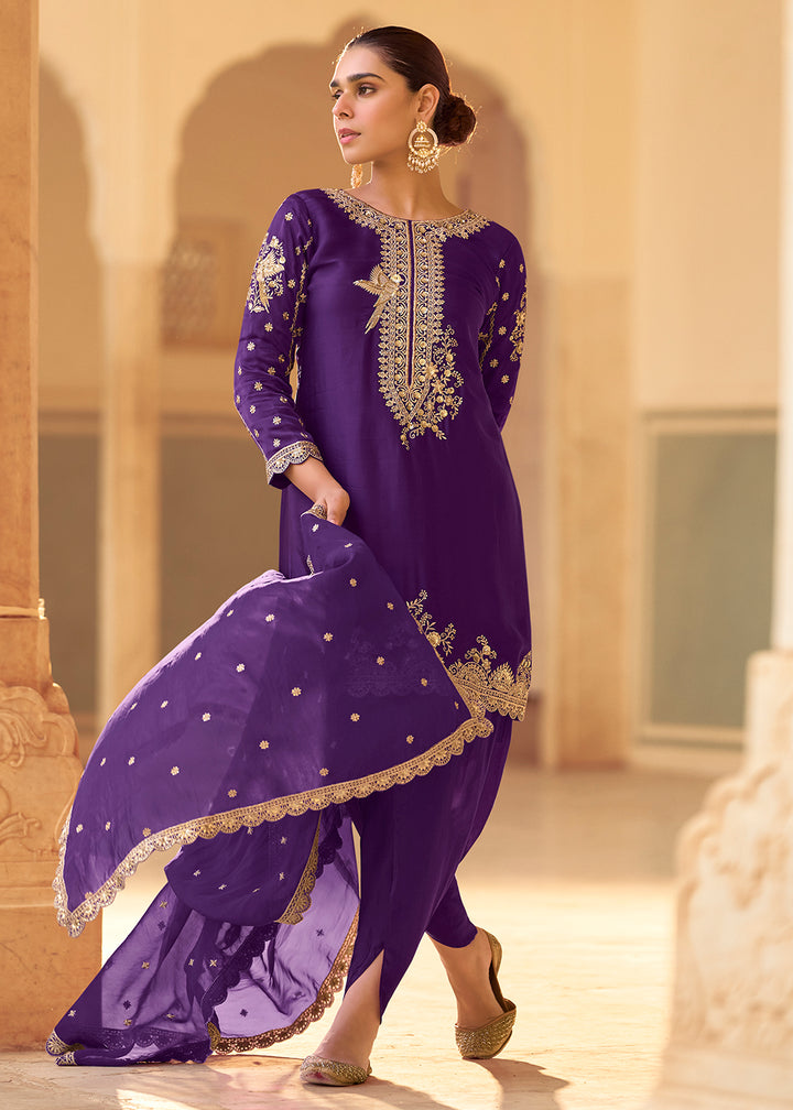 Buy Now Purple Dhoti Style Crepe Silk Ethnic Wear Dress Online in New York, Los Angeles, San Jose, Chicago, Houston, Fremont, Newark & Worldwide at Empress.