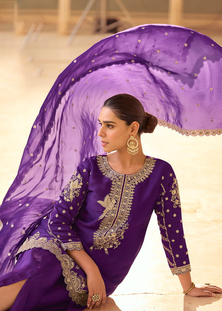 Buy Now Purple Dhoti Style Crepe Silk Ethnic Wear Dress Online in New York, Los Angeles, San Jose, Chicago, Houston, Fremont, Newark & Worldwide at Empress.