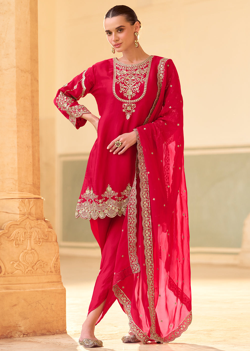 Buy Now Rani Dhoti Style Crepe Silk Ethnic Wear Dress Online in New York, Los Angeles, San Jose, Chicago, Houston, Fremont, Newark & Worldwide at Empress.