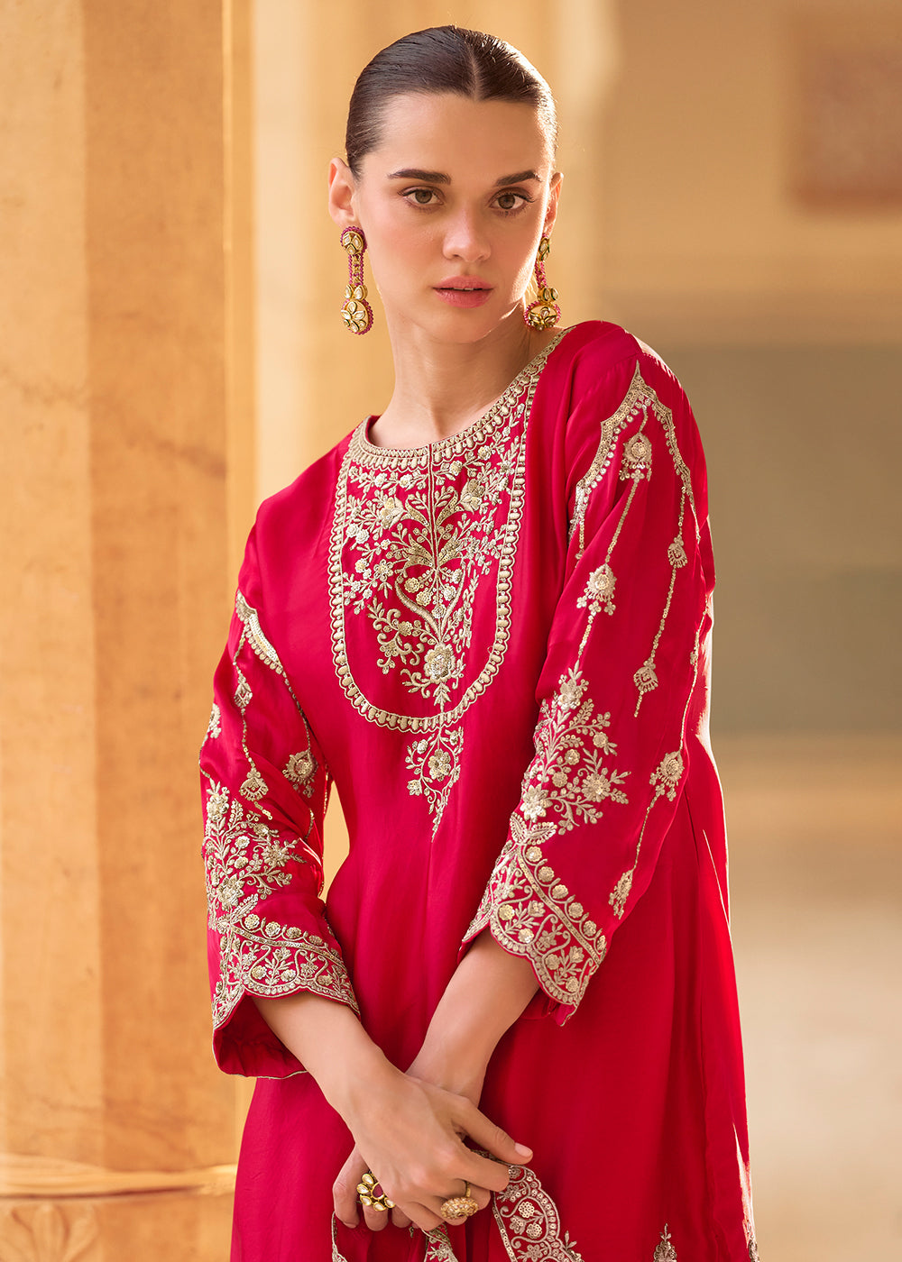 Buy Now Rani Dhoti Style Crepe Silk Ethnic Wear Dress Online in New York, Los Angeles, San Jose, Chicago, Houston, Fremont, Newark & Worldwide at Empress.