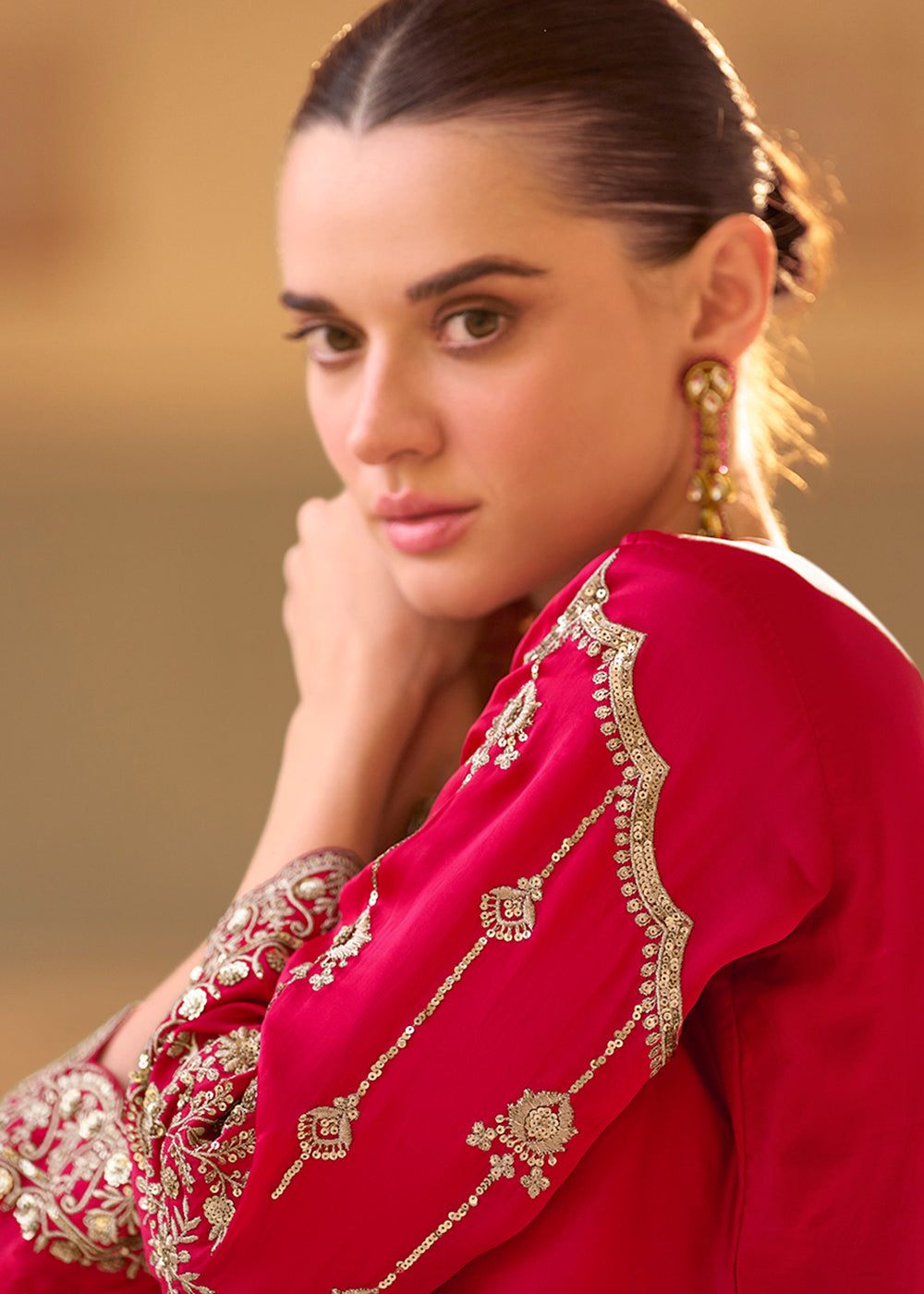 Buy Now Rani Dhoti Style Crepe Silk Ethnic Wear Dress Online in New York, Los Angeles, San Jose, Chicago, Houston, Fremont, Newark & Worldwide at Empress.