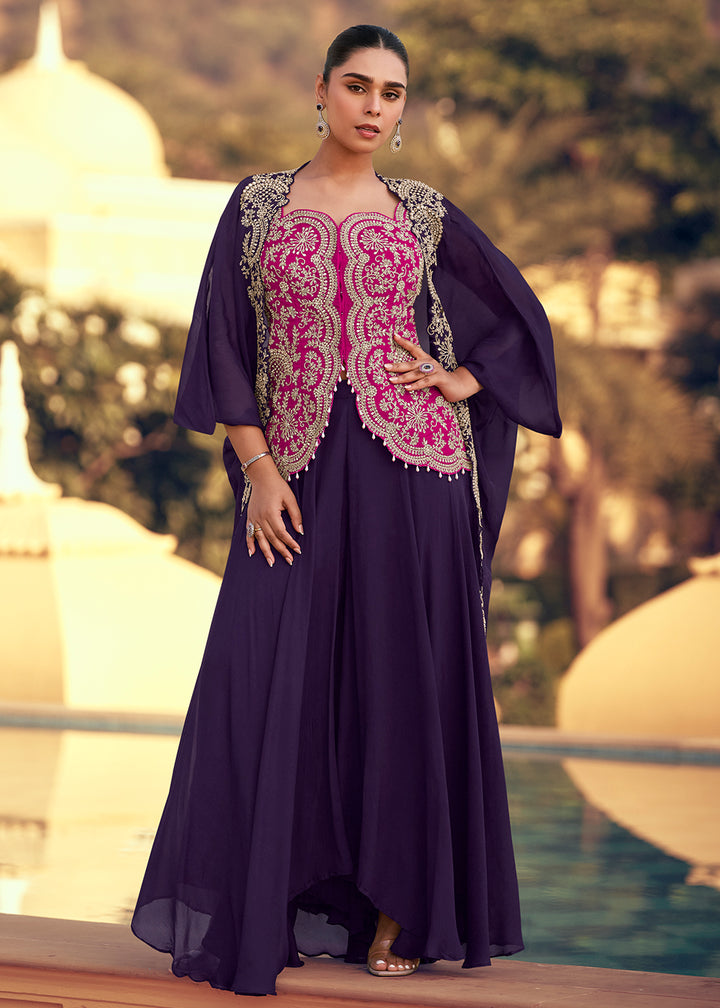 Buy Now Purple & Pink Designer Style Indo Western Dress Online in USA, UK, Canada, Germany, Italy, France, Netherland, Singapore & Worldwide at Empress Clothing.