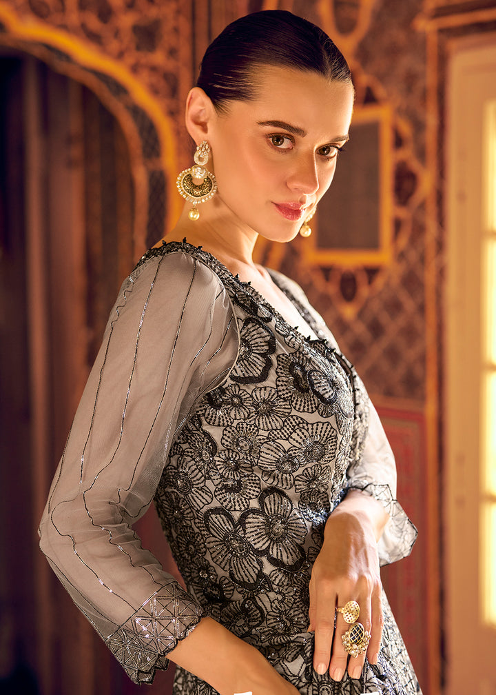 Buy Now Stylist Grey Embroidered Designer Anarkali Gown Online in US, UK, Canada, France, Italy, Singapore, UAE, Austria, Australia & Worldwide at Empress.