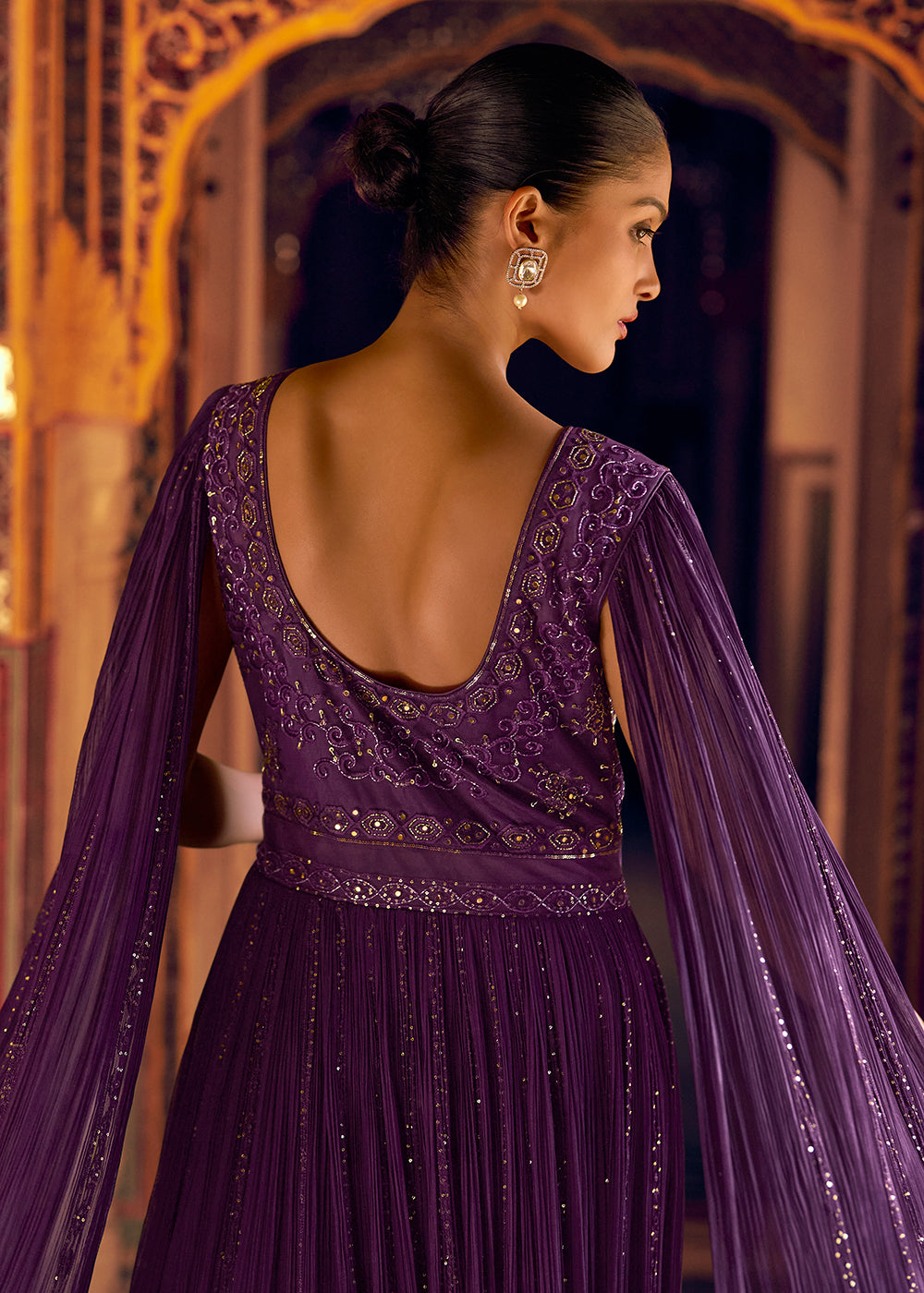 Buy Now Stylist Purple Embroidered Designer Anarkali Gown Online in US, UK, Canada, France, Italy, Singapore, UAE, Austria, Australia & Worldwide at Empress.