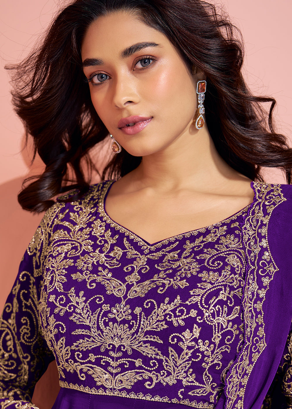 Buy Now Violet Purple Palazzo Style Embroidered  Festive Style Suit Online in USA, UK, Canada, Germany, Italy & Worldwide at Empress Clothing.