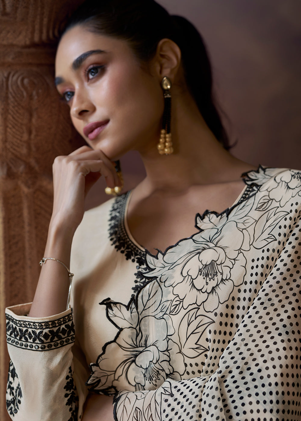 Buy Now Designer Cream Chinnon Embroidered Eid Style Salwar Suit Online in USA, UK, Canada, Germany, Italy, UAE, France & Worldwide at Empress Clothing. 