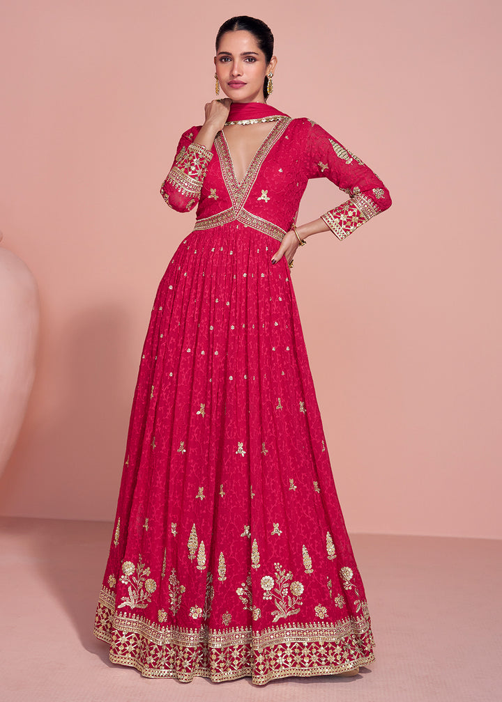 Buy Now Premium Embroidered Pink Festive Anarkali Suit Online in USA, UK, Sweden, Denmark, Greece, Germany, Canada, Belgium, Netherlands & Worldwide at Empress.