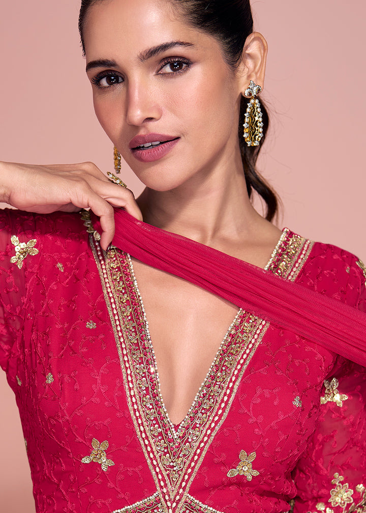 Buy Now Premium Embroidered Pink Festive Anarkali Suit Online in USA, UK, Sweden, Denmark, Greece, Germany, Canada, Belgium, Netherlands & Worldwide at Empress.