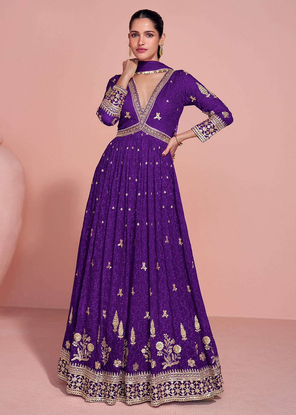 Buy Now Premium Embroidered Purple Festive Anarkali Suit Online in USA, UK, Sweden, Denmark, Greece, Germany, Canada, Belgium, Austria & Worldwide at Empress.