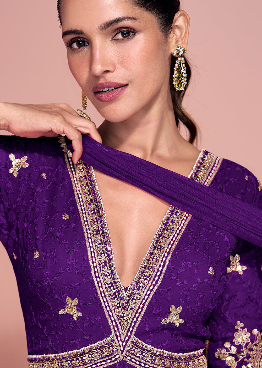 Buy Now Premium Embroidered Purple Festive Anarkali Suit Online in USA, UK, Sweden, Denmark, Greece, Germany, Canada, Belgium, Austria & Worldwide at Empress.