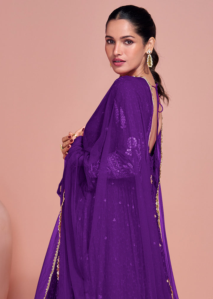 Buy Now Premium Embroidered Purple Festive Anarkali Suit Online in USA, UK, Sweden, Denmark, Greece, Germany, Canada, Belgium, Austria & Worldwide at Empress.