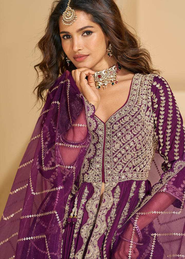 Buy Now Pretty Wine Front Slit Embroidered Skirt Style Suit Online in US, UK, Germany, France, Italy, Canada, Australia, Singapore, UAE & Worldwide at Empress.