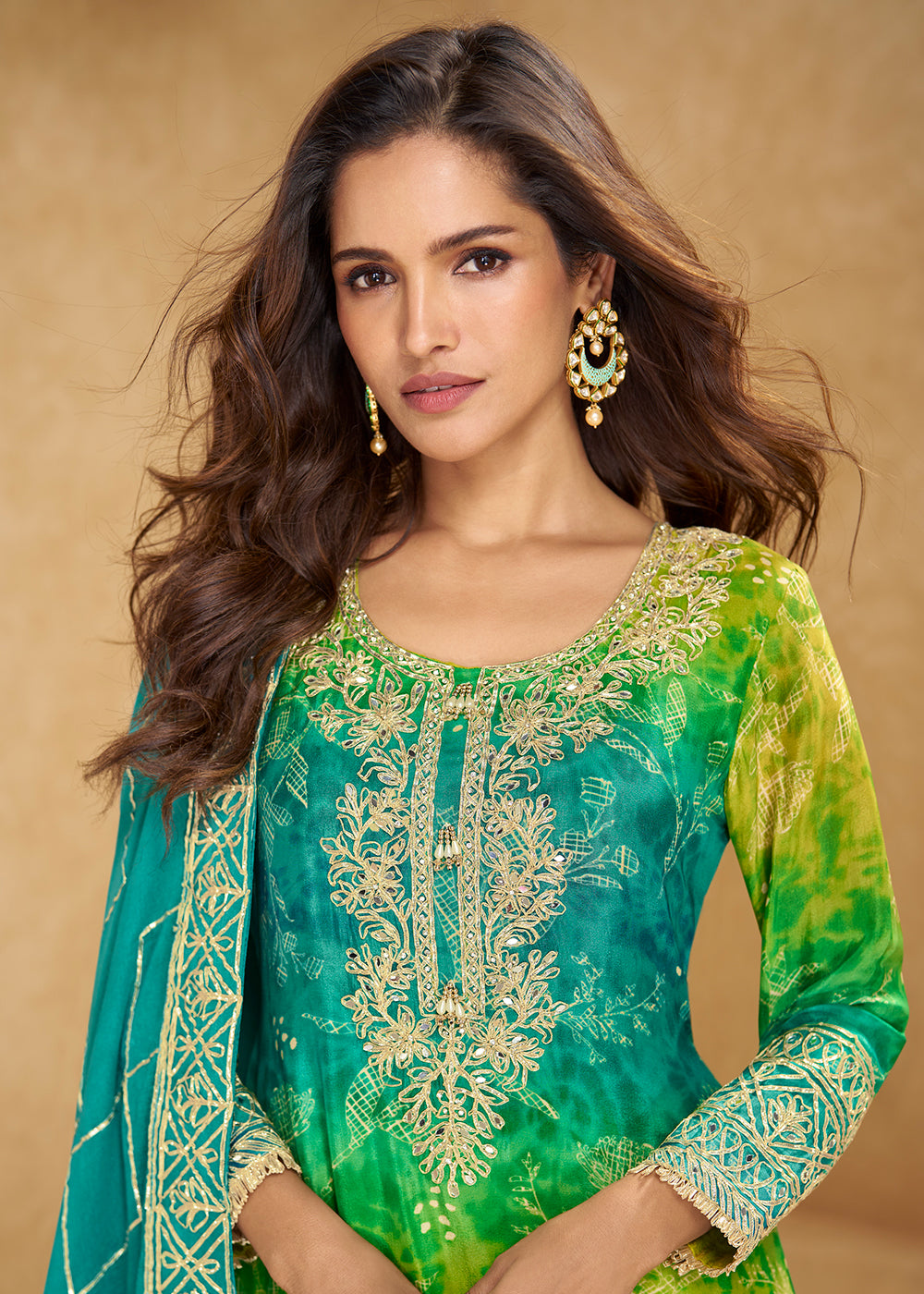 Buy Now Turquoise & Green Embroidered Festive Sharara Suit Online in USA, UK, Canada, Germany, Italy, France, Austria, Denmark, UAE & Worldwide at Empress.