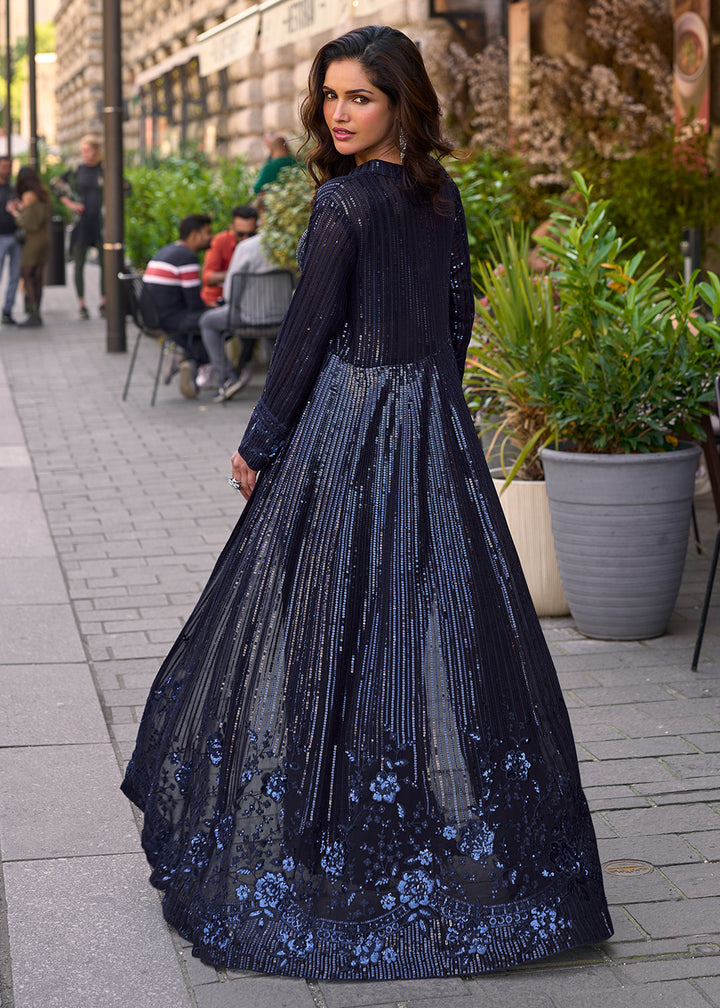Navy Blue Jacket & Crop Top Style Indo Western Suit