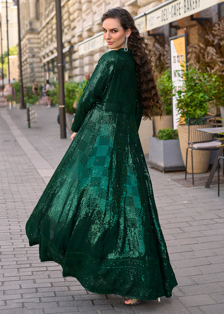 Buy Now Bottle Green Jacket & Crop Top Style Indo Western Suit Online in US, UK, Canada, Germany, Italy, France, Australia, Denmark & Worldwide at Empress.