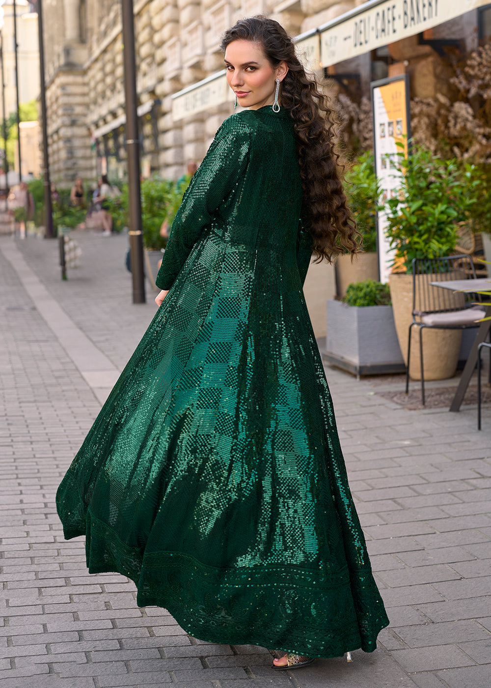 bottle green traditional dress Readymade Bottle Green Embroidered Cotton Gown Latest 342GW03