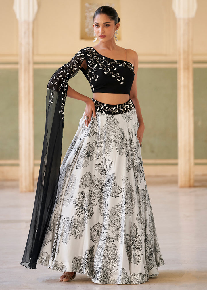 Buy Now Trendy Stylist Black & White Indo Western Lehenga Choli Online in US, UK, Canada, France, Germany, Sweden, Greece, UAE, Denmark & Worldwide at Empress.