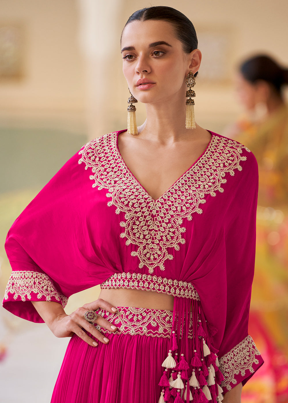 Buy Now Trendy Stylist Hot Pink Indo Western Lehenga Choli Online in US, UK, Canada, France, Germany, Sweden, Greece, UAE, Denmark & Worldwide at Empress.