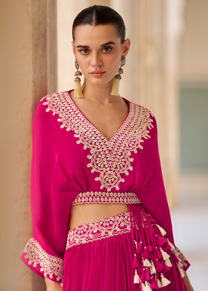 Buy Now Trendy Stylist Hot Pink Indo Western Lehenga Choli Online in US, UK, Canada, France, Germany, Sweden, Greece, UAE, Denmark & Worldwide at Empress.