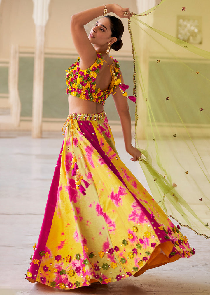 Buy Now Trendy Stylist Multicolor Haldi Style Lehenga Choli Online in US, UK, Canada, France, Germany, Sweden, Greece, UAE, Denmark &amp; Worldwide at Empress.
