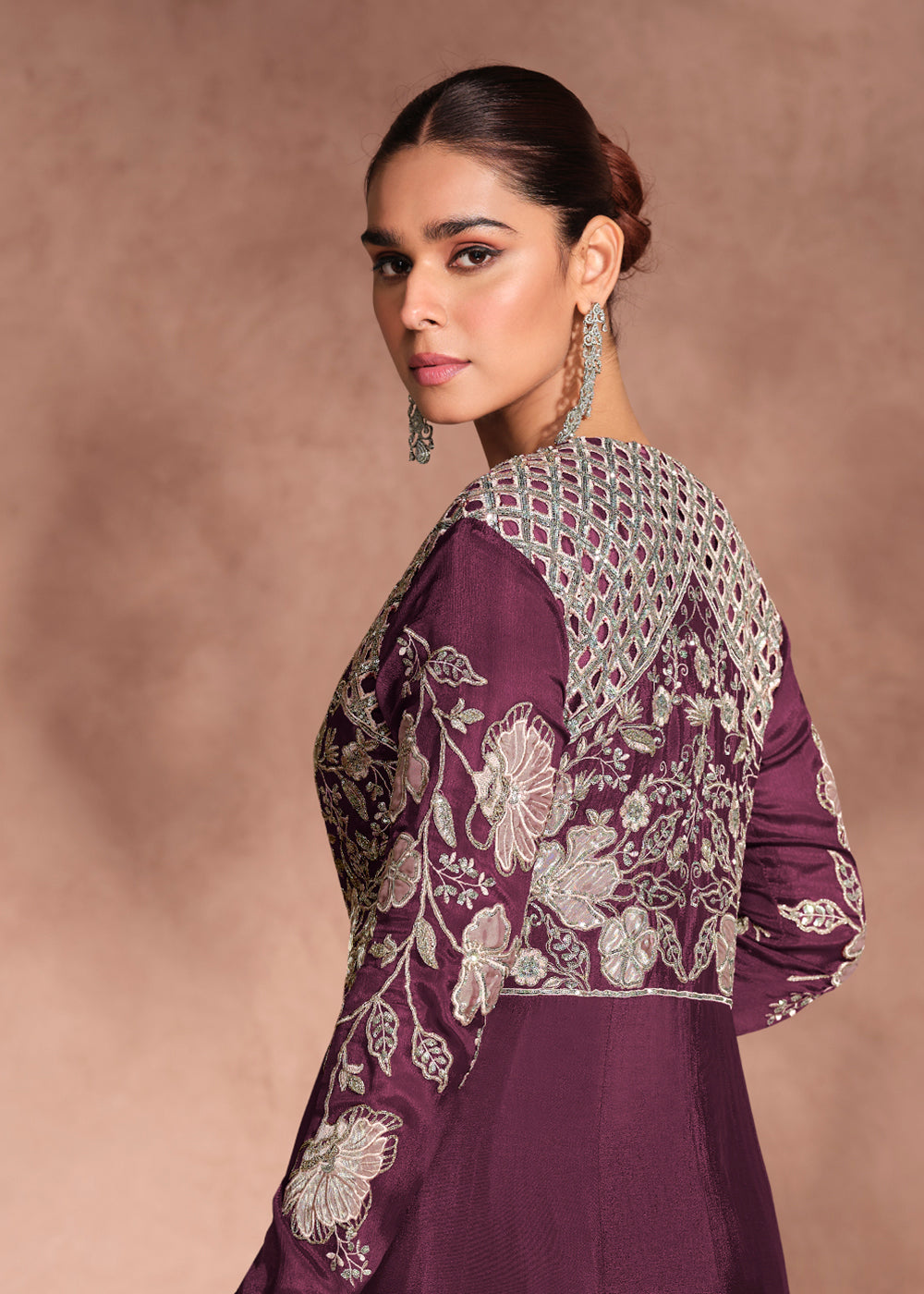 Buy Now Wine Shrug Style Designer Lehenga Choli Online in US, UK, Canada, France, Italy, Germany, Austria, Singapore, Denmark, UAE & Worldwide at Empress.