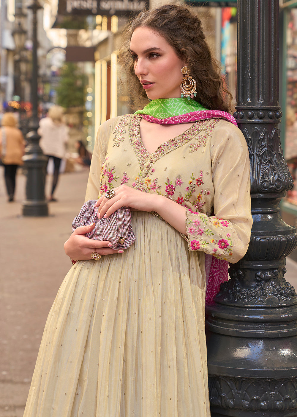 Buy Now Wedding Wear Lovely Cream Heavy Anarkali Gown Online in US, UK, Canada, France, Italy, Sweden, Ireland, UAE, Denmark, Greece & Worldwide at Empress.