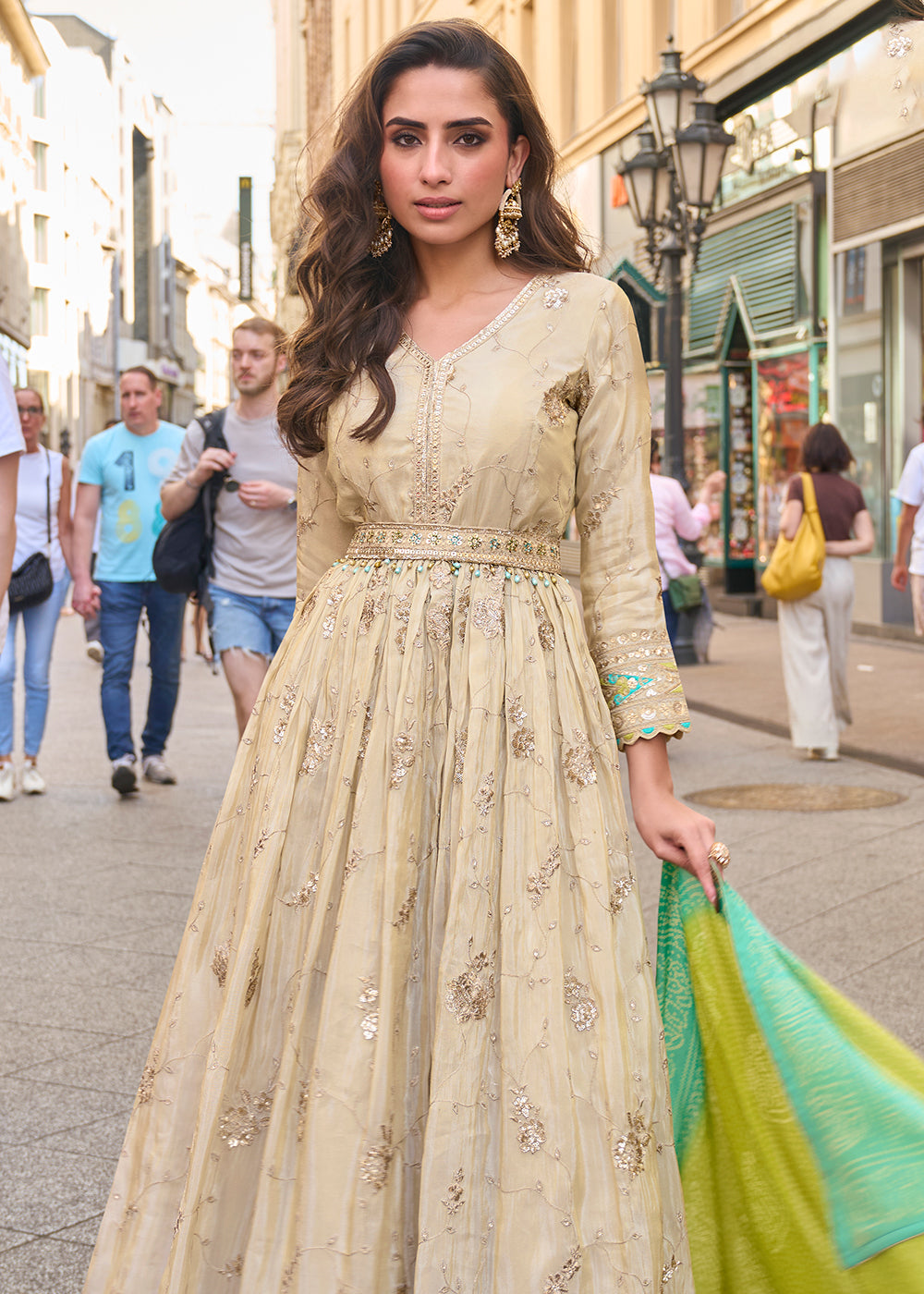 Buy Now Wedding Wear Awesome Cream Heavy Anarkali Gown Online in US, UK, Canada, France, Italy, Sweden, Ireland, UAE, Denmark, Greece & Worldwide at Empress.