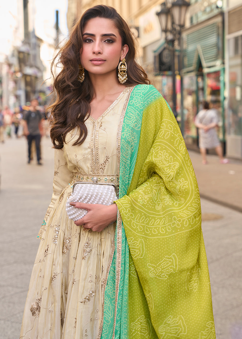 Buy Now Wedding Wear Awesome Cream Heavy Anarkali Gown Online in US, UK, Canada, France, Italy, Sweden, Ireland, UAE, Denmark, Greece & Worldwide at Empress.