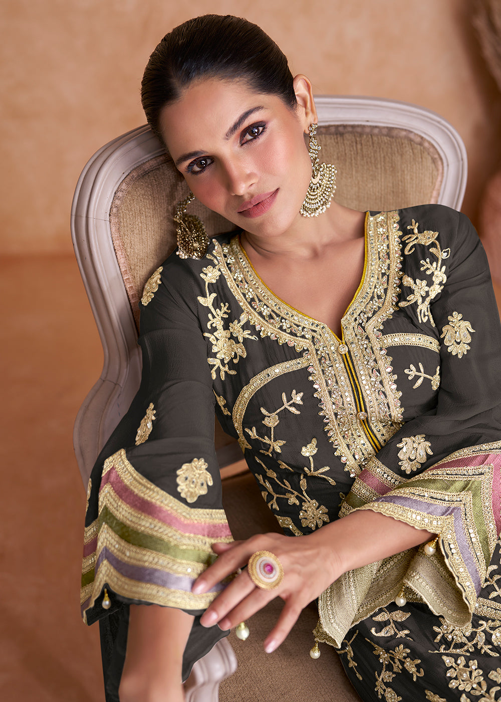 Buy Now Black Chinnon Fabric Embroidered Designer Salwar Suit Online in USA, UK, Canada, Germany, Australia & Worldwide at Empress Clothing. 