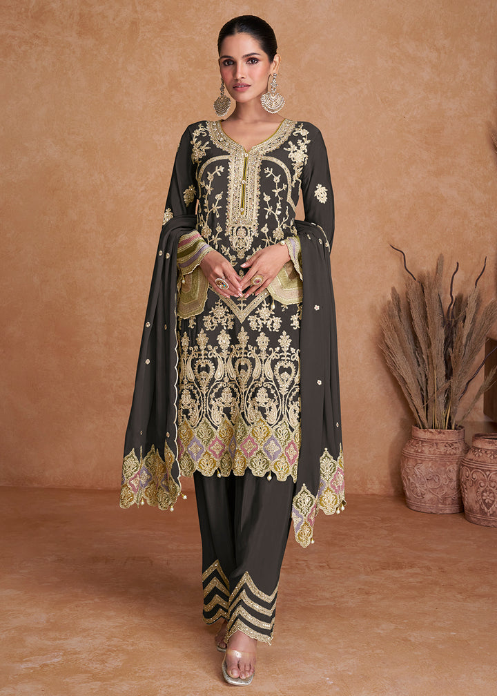 Buy Now Black Chinnon Fabric Embroidered Designer Salwar Suit Online in USA, UK, Canada, Germany, Australia & Worldwide at Empress Clothing. 