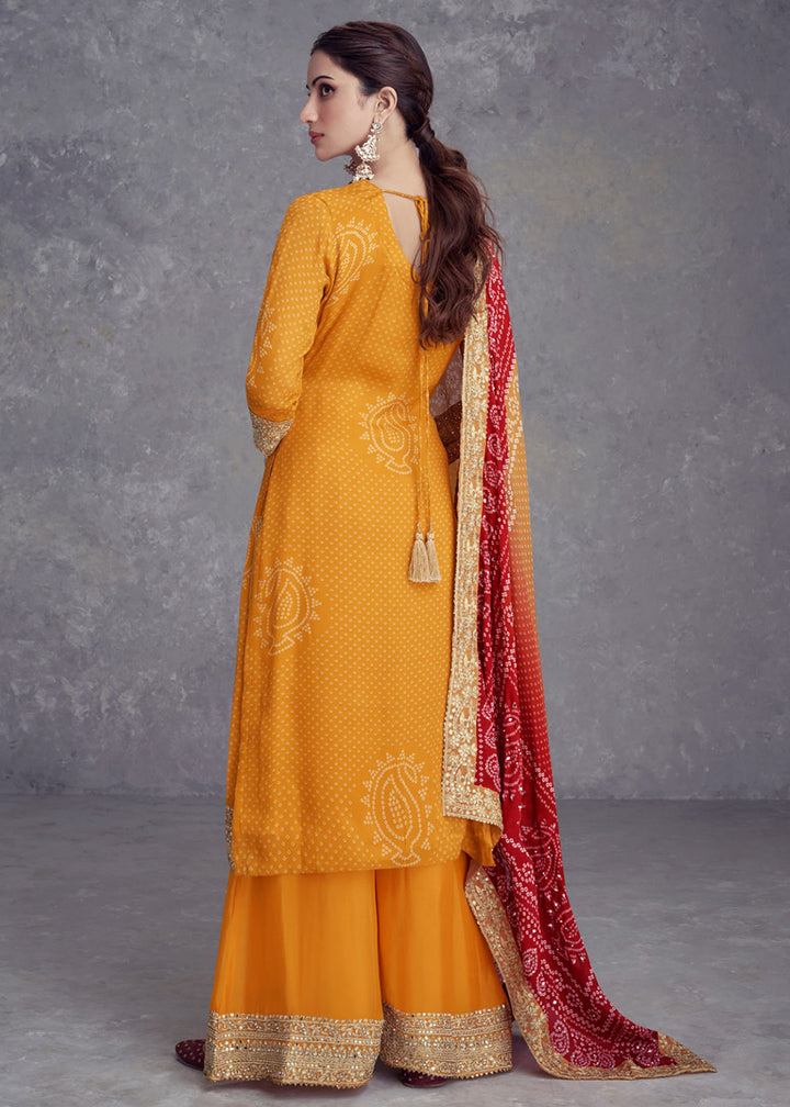 Buy Now Yellow Embroidered Chinnon Wedding Style Palazzo Suit Online in USA, UK, Canada, Germany, Australia & Worldwide at Empress Clothing.