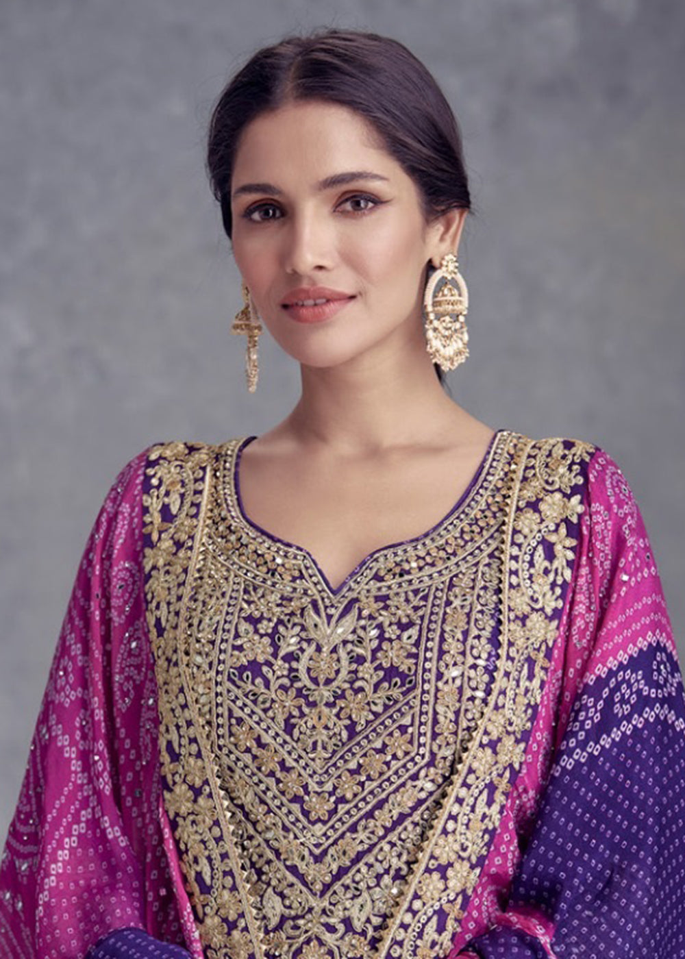 Buy Now Purple Embroidered Chinnon Wedding Style Palazzo Suit Online in USA, UK, Canada, Germany, Australia & Worldwide at Empress Clothing.