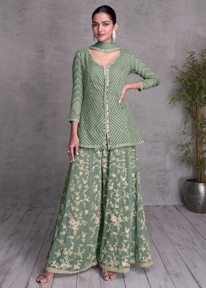 Shop Now Sage Green Embroidered Wedding Festive Sharara Suit Online at Empress Clothing in USA, UK, Canada, Germany, Australia & Worldwide. 