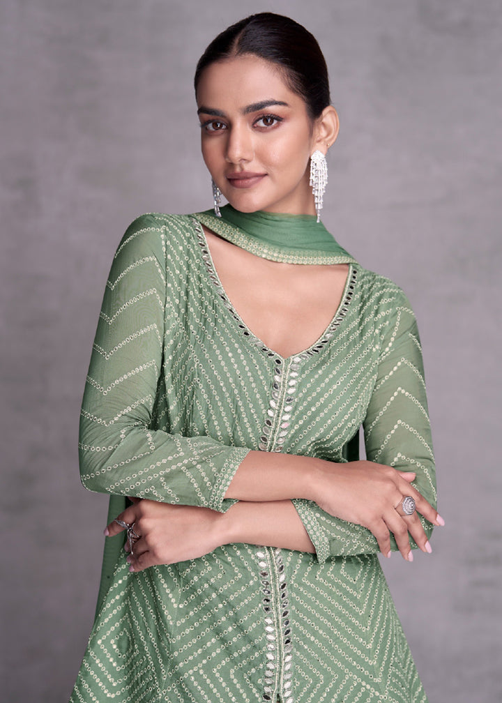 Shop Now Sage Green Embroidered Wedding Festive Sharara Suit Online at Empress Clothing in USA, UK, Canada, Germany, Australia & Worldwide. 